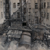 Podwórko w śródmieściu Szczecina, 130x100 cm, akryl na płótnie, 2011